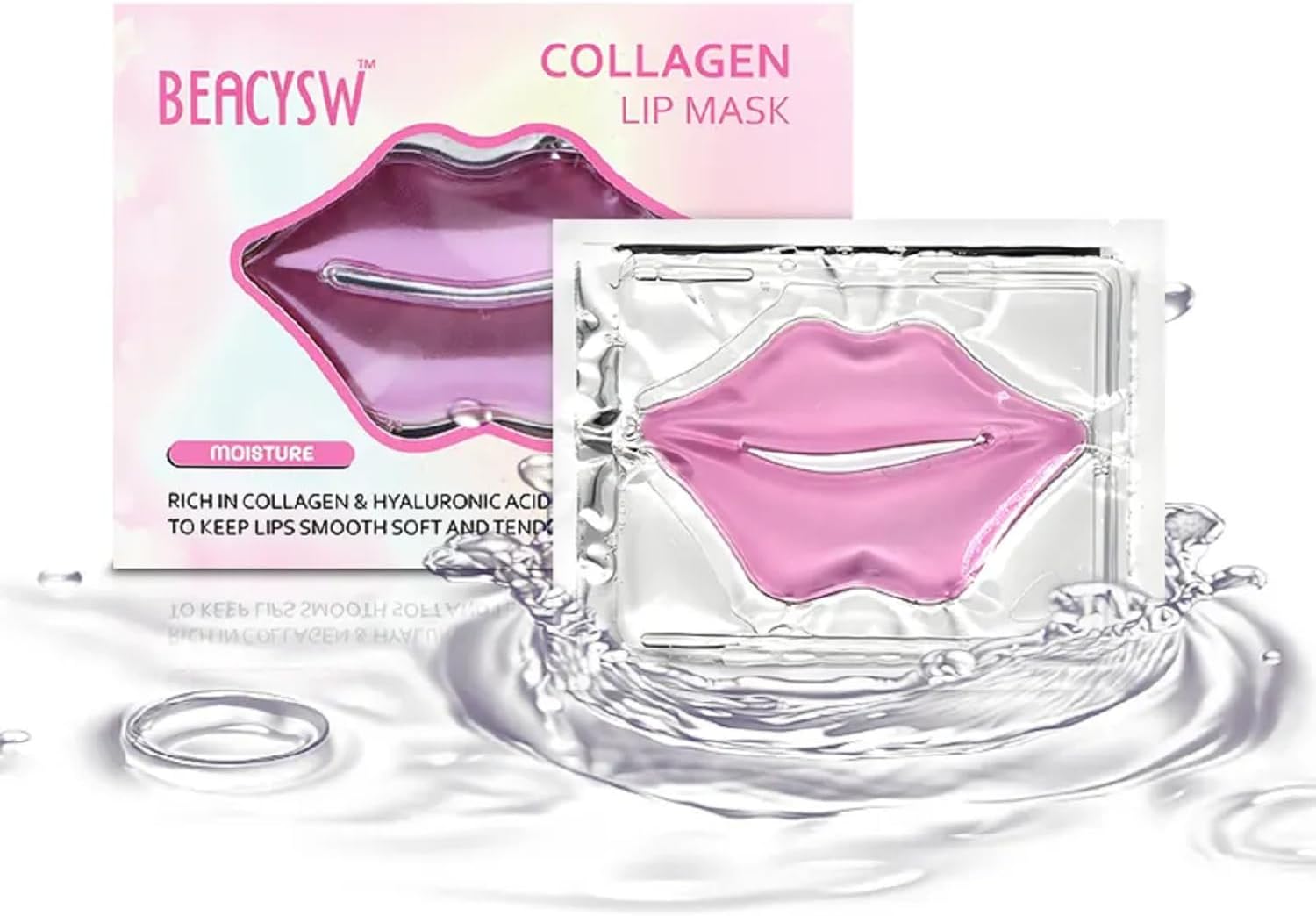 Pink Collagen Crystal Lip Mask, 12 pcs Moisture Rich Lip Patch, Moisturizers Collagen Lip Pads Great for Hydrating Skin, Keeps Lips Smooth and Soft