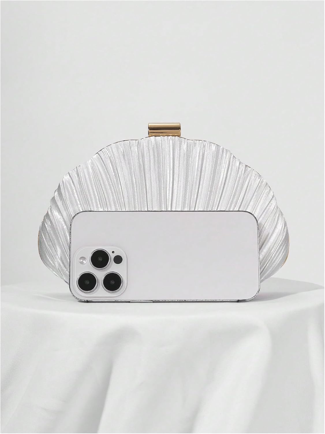 QWINEE Women's Shell Shaped Clutch Purse Ruched Mini Crossbody Bag Elegant Evening Handbag with Chain Strap - Image 4