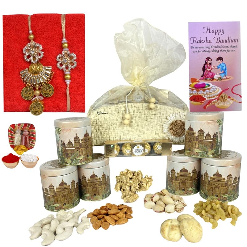 Image of NUTRI MIRACLE Rakhi Nut and Combo Box for Sibling Gifting | Corporate Client Gift with Almonds, Cashews, and Chocolate Bars