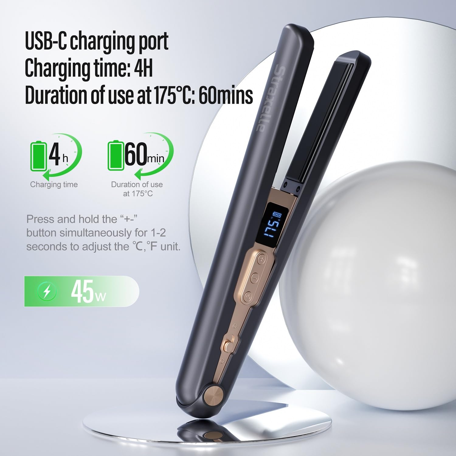 Piastra per Capelli Senza Fili, 2 in 1 Piastra e Arricciacapelli Portatile, 175℃-215℃ Portatile Piastra Senza Fili con LED Display, 10000mAh Piastra Capelli da Viaggio per Donne/Uomini