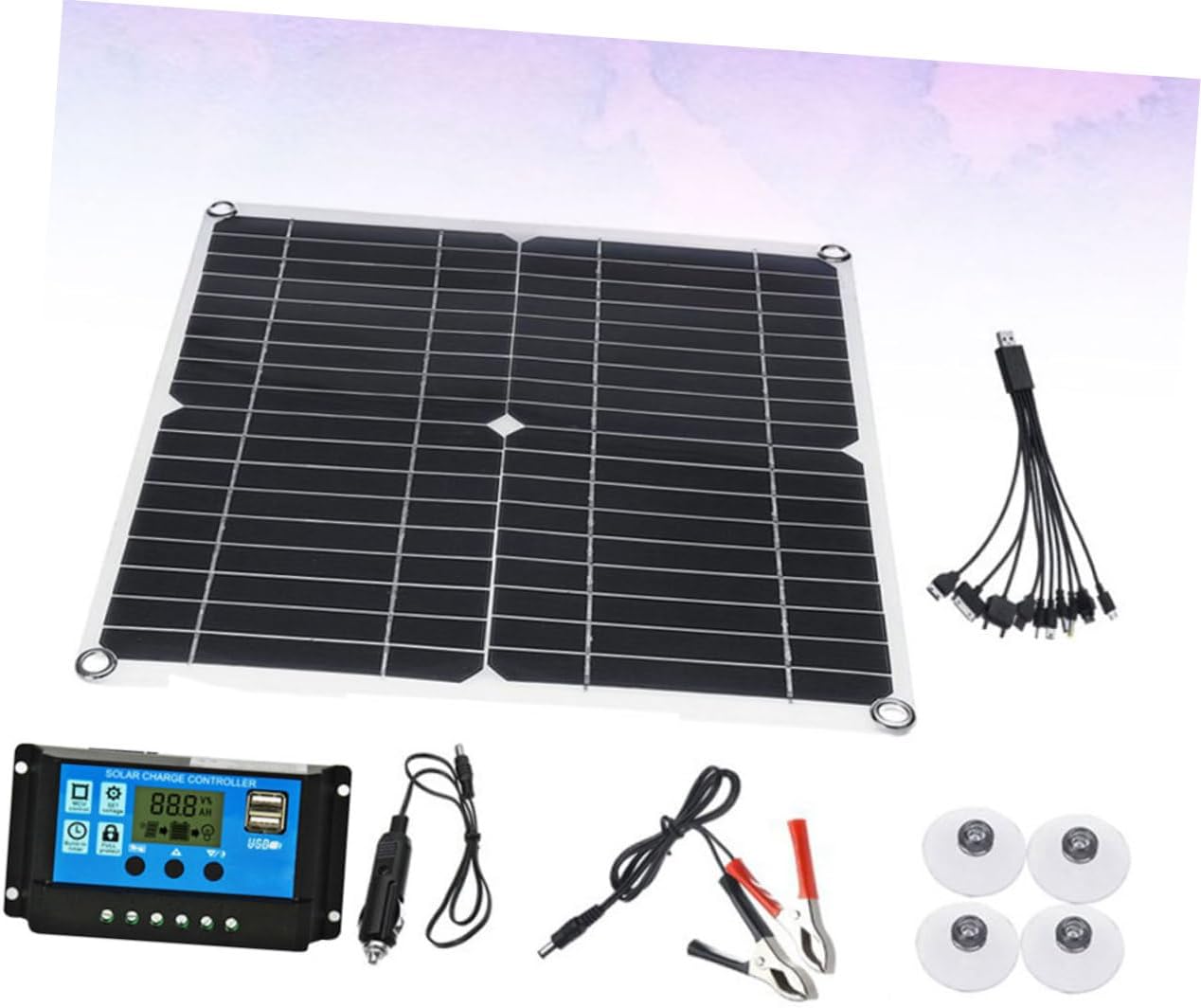 BESPORTBLE 1set Solar Charger Panel with Controller for Outdoor Use Monocrystalline Design Lightweight Dual USB Output for Battery Devices Black