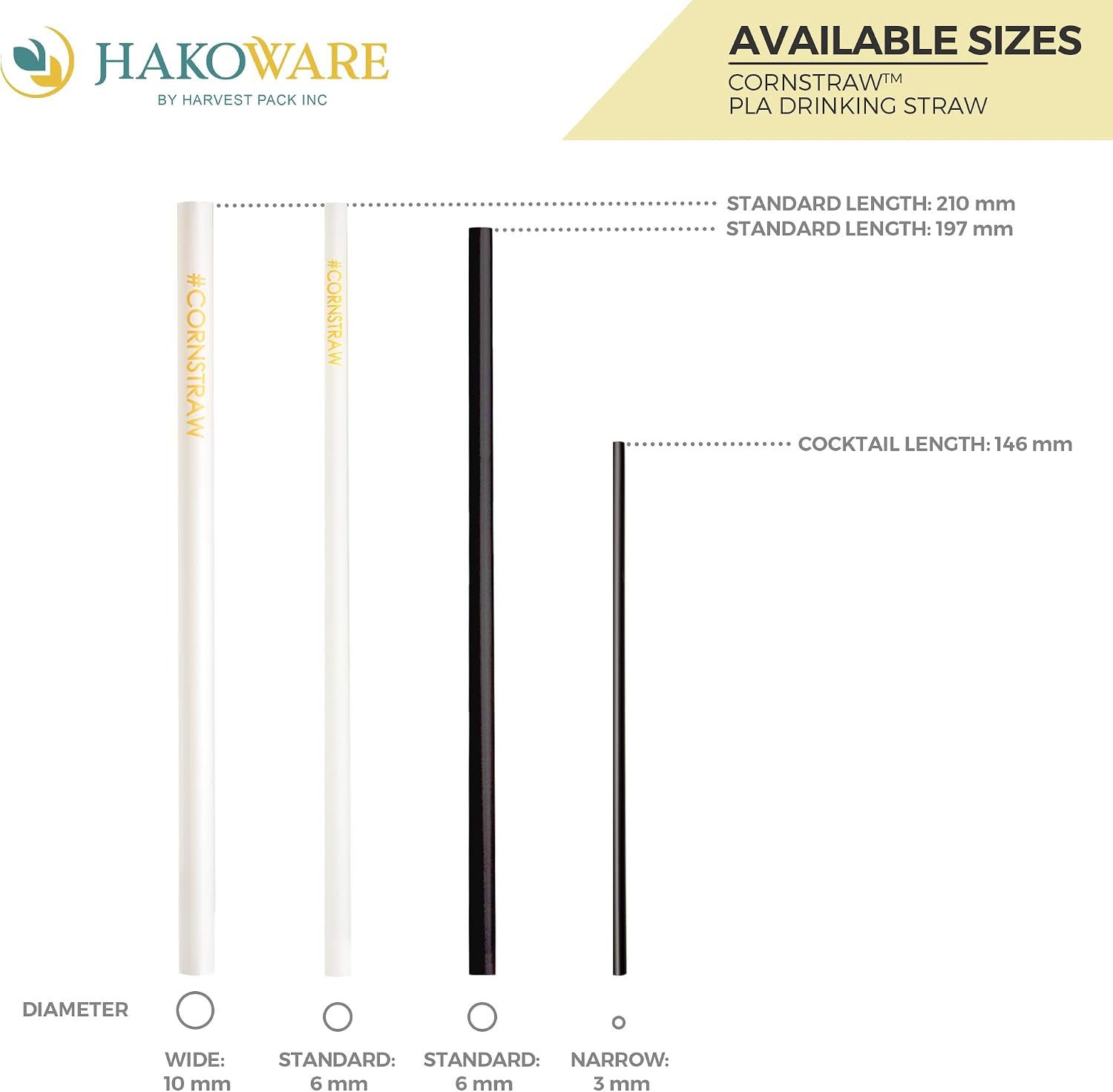 [500 COUNT] CORNSTRAW 5" Black PLA Cornstarch Plasticless Disposable Drink Stirrer Cocktail Straw