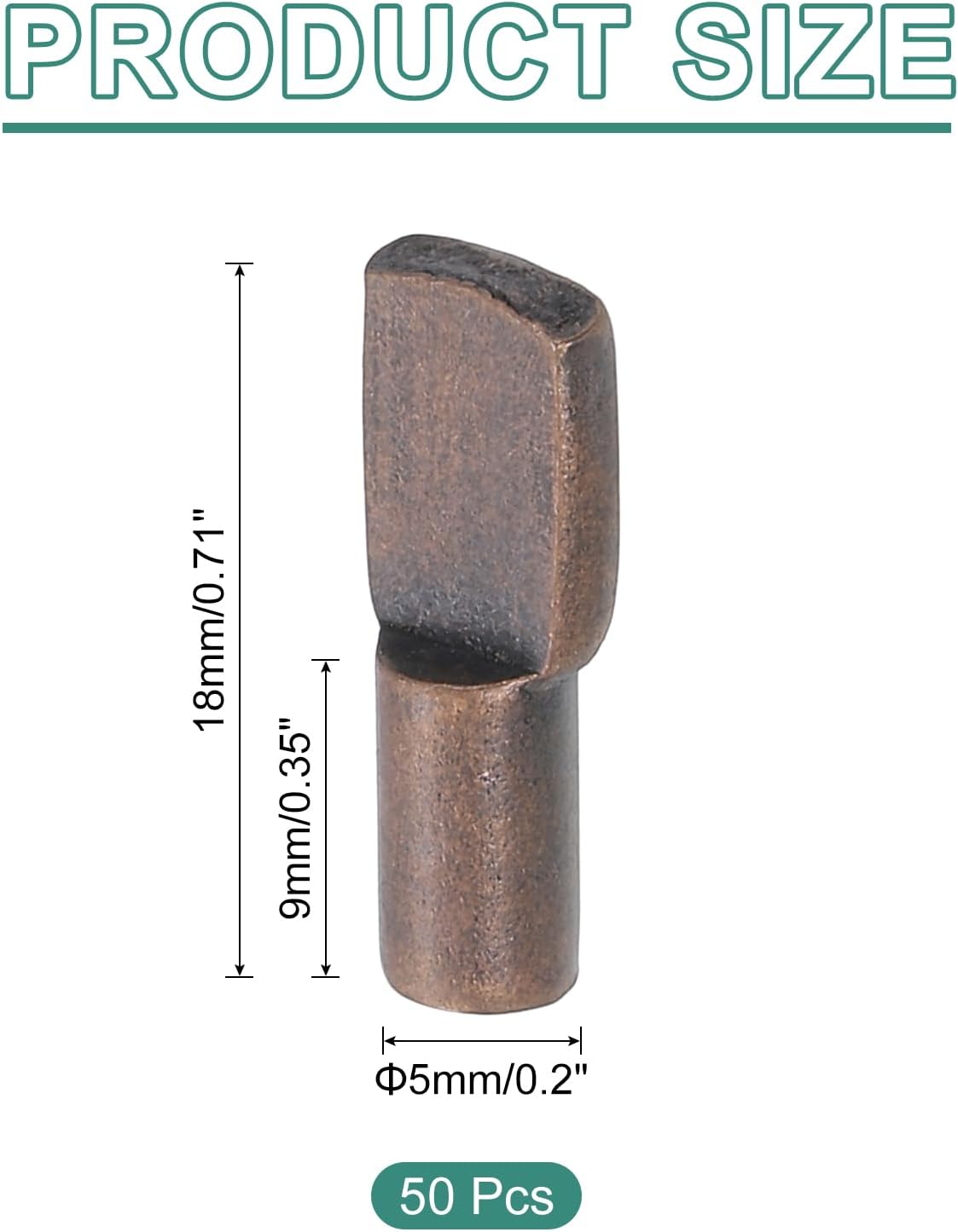 sourcing map 50Pcs Shelf Support Pegs, 5mm Spoon Shape Shelf Support Pins, Metal Support Pegs Holder for Kitchen Cabinet Bookcase (Red Bronze)