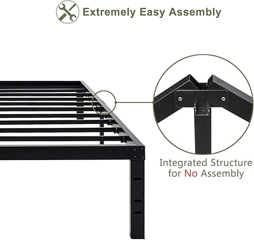 Miniatura 7 de 45MinST Marco de cama de almacenamiento máximo de 18 pulgadas, plataforma reforzada, 3500 libras, resistente, fácil montaje, base de colchón,