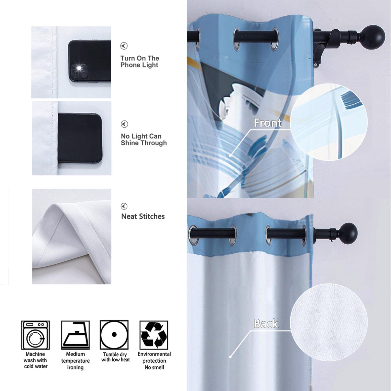 2 Stück Verdunkelungsvorhänge Blaue Vorhänge Raumverdunkelung wärmeisolierte Vorhänge für Wohnzimmer Boho-Stil dreifach gewebte Vorhänge 168x138cm