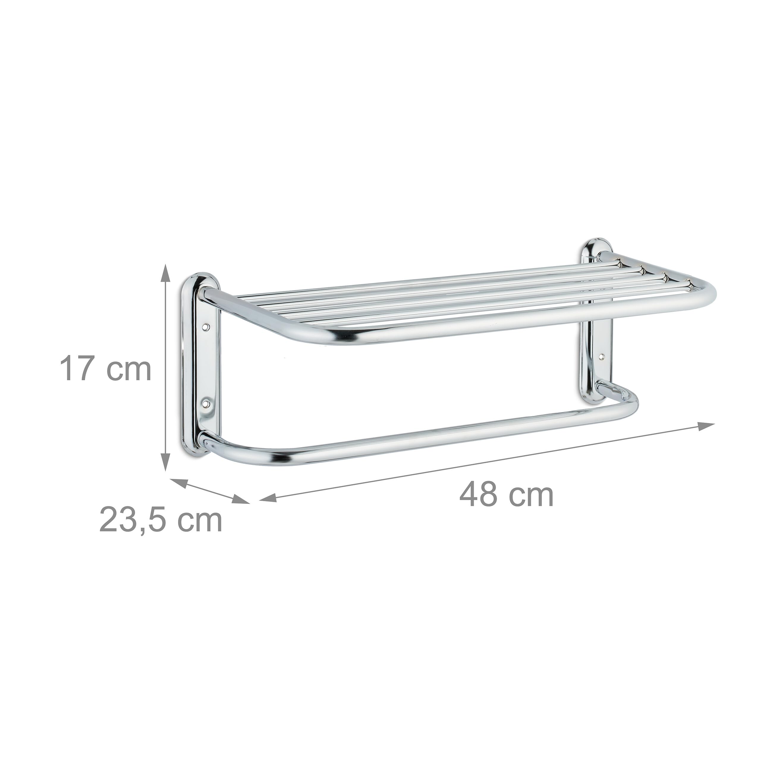 Relaxdays Towel Rail, 6 Bars for Hanging Wall-Mounted, Chrome Plated Steel, Bathroom Rack, HWD 17 x 48 x 23.5cm, Silver - Image 4