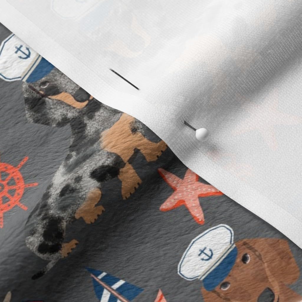 Spoonflower Fabric - Dachshund Dog Nautical Summer Charcoal Dogs Anchors Printed on Minky Fabric by The Yard - Sewing Baby Blankets Quilt Backing Plush
