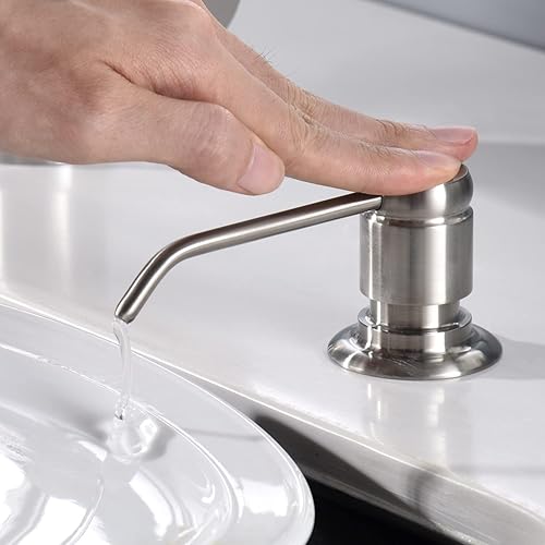 Miniatura 3 de GAGALIFE Dispensador de jabón para fregadero de cocina (níquel cepillado) y kit de tubo de extensión, cabezal completo de latón, tubo de silicona de