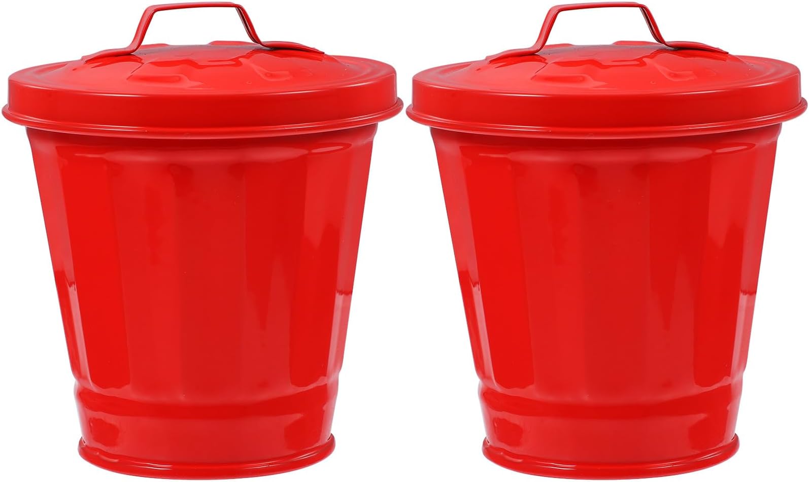 SUPVOX 2pcs Red Mini Metal Garbage Bin with Lid, Galvanized Iron Desktop Trash Can for Office and Home Desk Waste Storage
