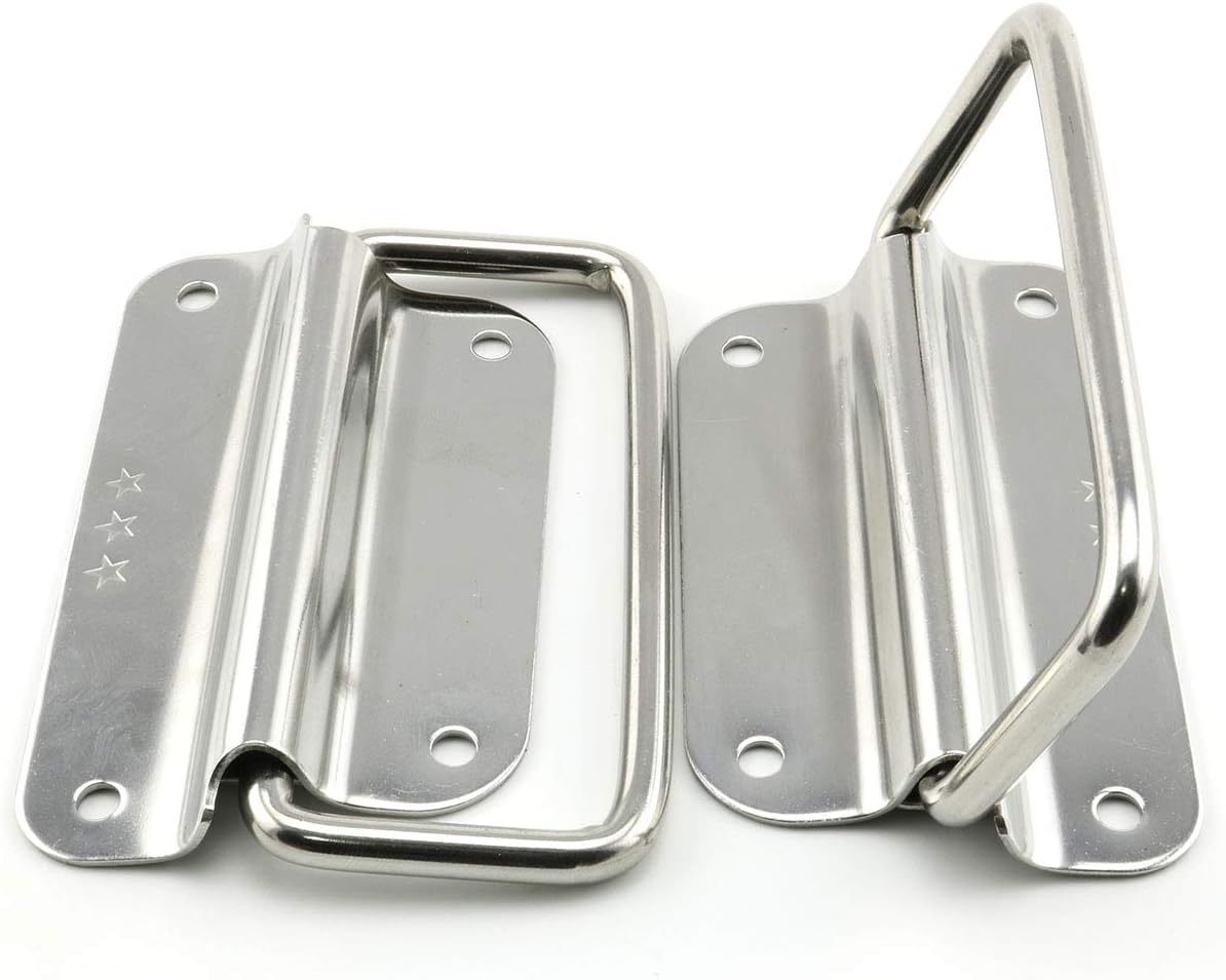 2pcs 4 Inch Pull Ring Handle 304 Stainless Steel Foldable Boat Hatch Latch Cabinet Lifting Ring Pull Handle