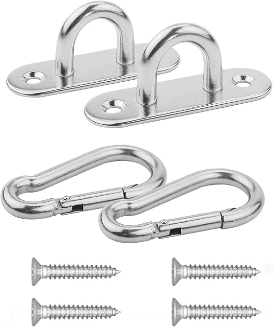 Abimars Premium Hammock Hanging kit with Snap Hook Carabiners,304 Stainless Steel Heavy Duty Hammock fixings Yoga Hanging Kit,Pad Eyes Plate Ceiling Hanger