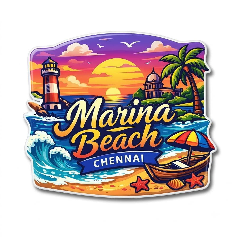 Premium Durable High-Gloss Acrylic Marina Beach Chennai Fridge Magnet 7.5 cm | 3D Effect Tamil Nadu Souvenir Refrigerator Magnet with Marina Beach, Lighthouse & Sunset Beach Design-image-4