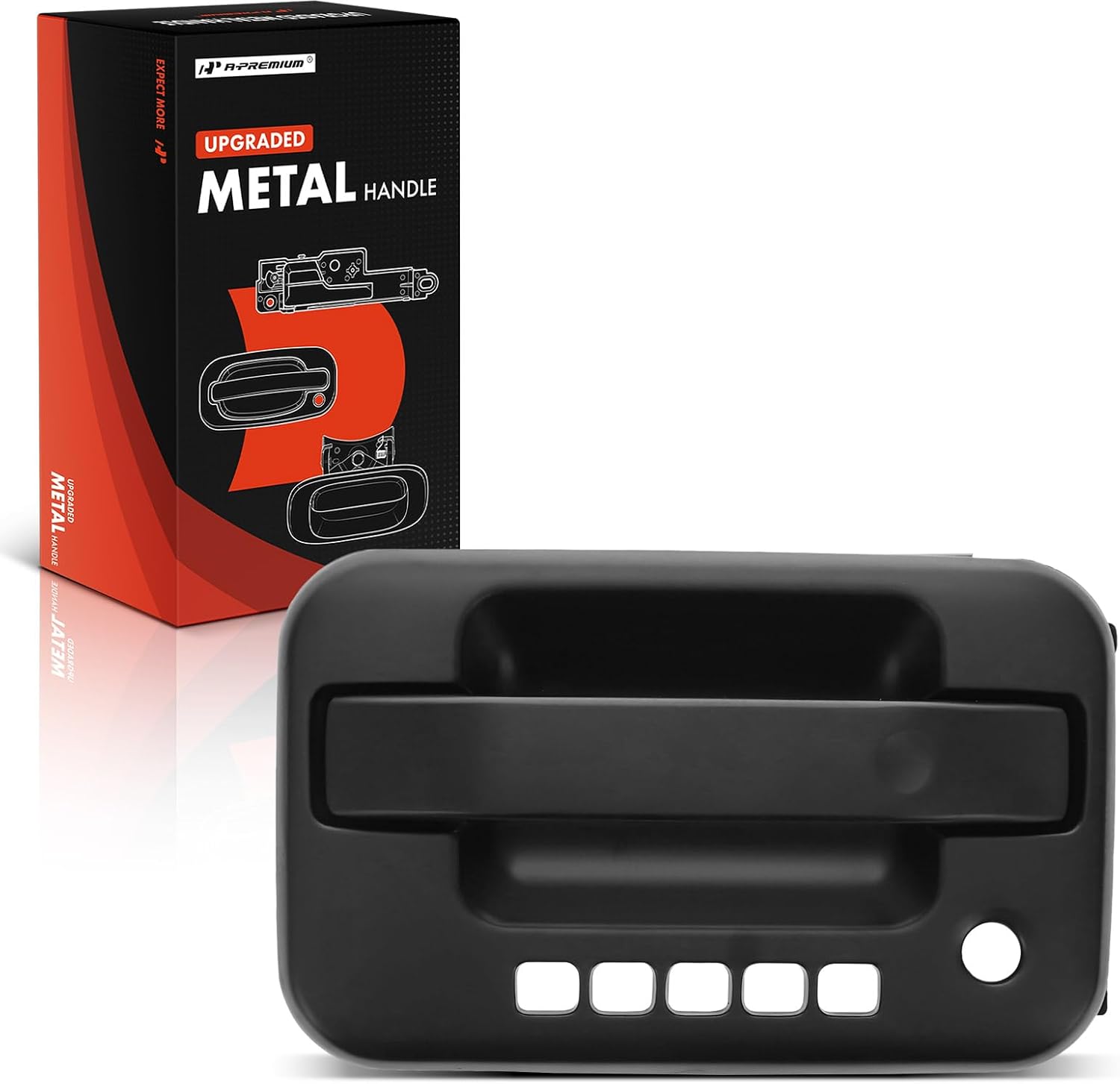 A-Premium Front Left Driver Side Upgraded Metal Exterior Door Handle with Keyhole & Keypad Hole Compatible with Ford F-150 F150 2009-2014, Primed Black, Replace# CL3Z1522405AA