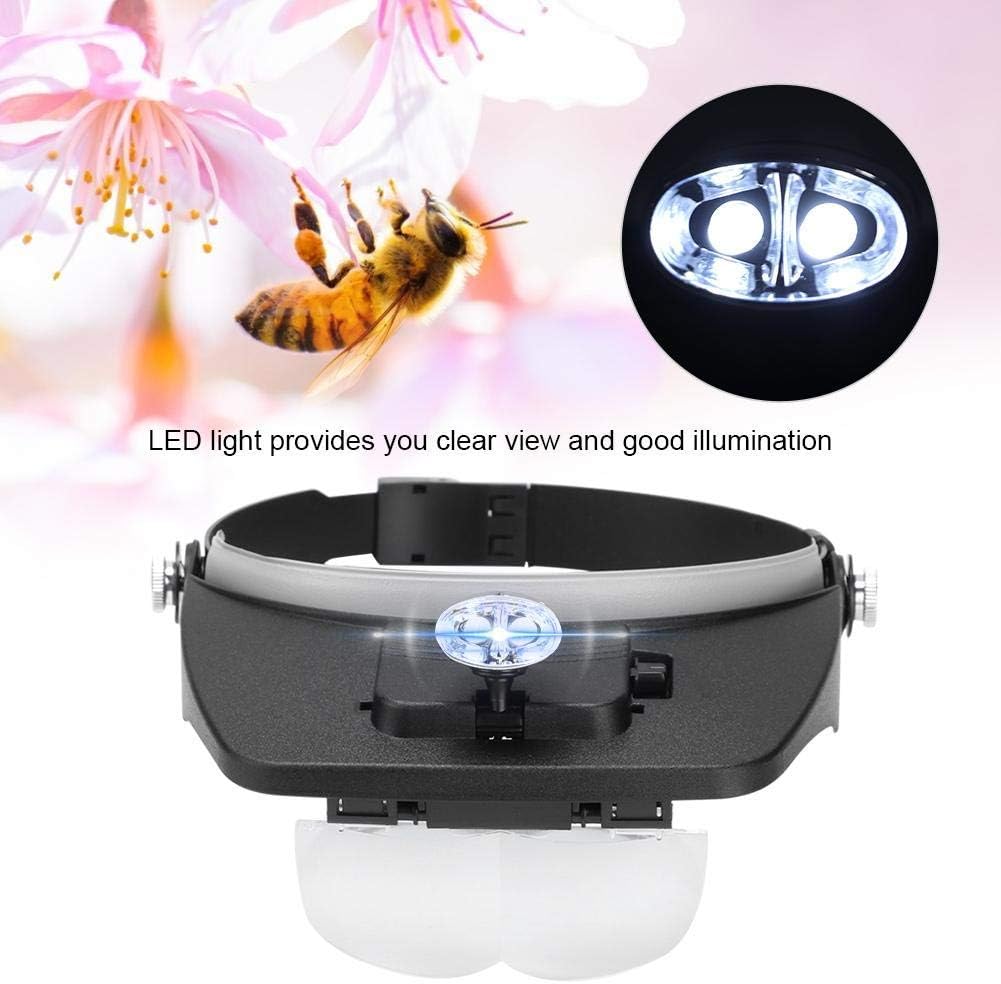 Fdit Headband Magnifier Glasses with LED Light, Beekeeping Magnifying Eyeglasses, Plastic, 4 Lens, 26cm Length
