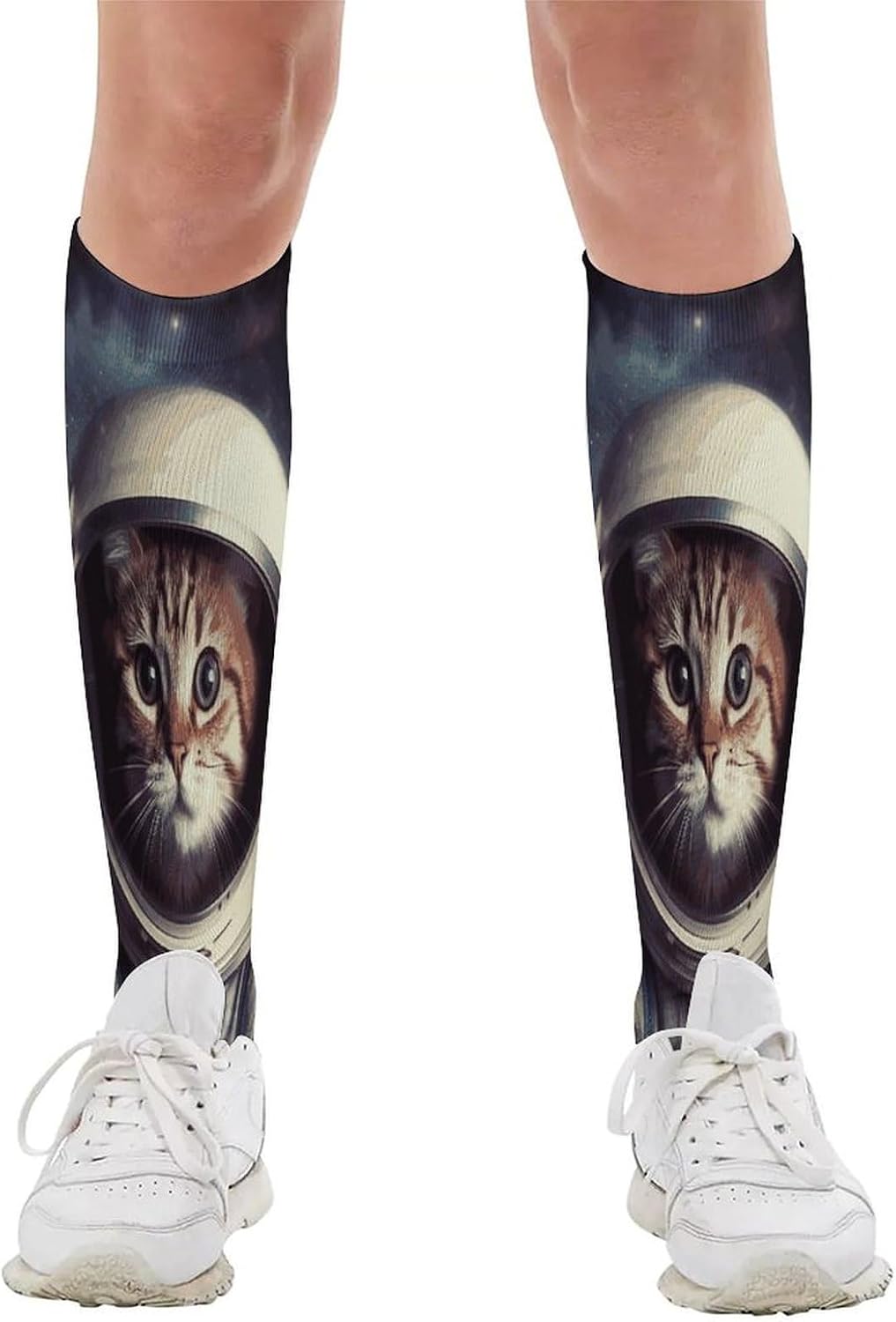 Animal Cat Astronaut Crew Socks Calf Socks Athletic Crew Sock