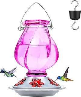 BOLITE Glass Hummingbird Feeders for Outdoors Hanging, Ant Moat, Purple