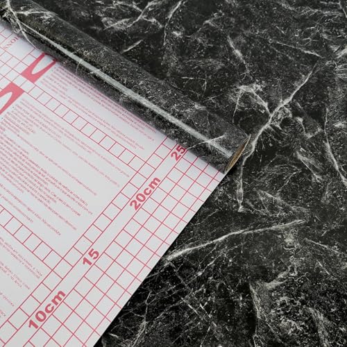 Image of Self Adhesive Decorative Peel Stick Waterproof Marble Wallpaper Wall Decor Removable Wall Paper for Living Room Hall Decoration PVC Vinyl DIY Contact Paper 30x304 CM (Black Marble)