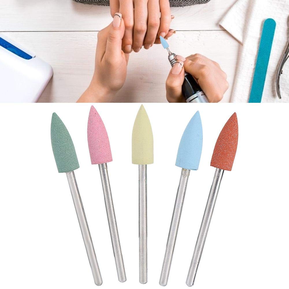 Acrylic Nail File Bits, 5 Pcs Silicone Rubber Nail Drill Bits Set with Electric Grinding Heads for Manicure, Pedicure, Home Salon Use