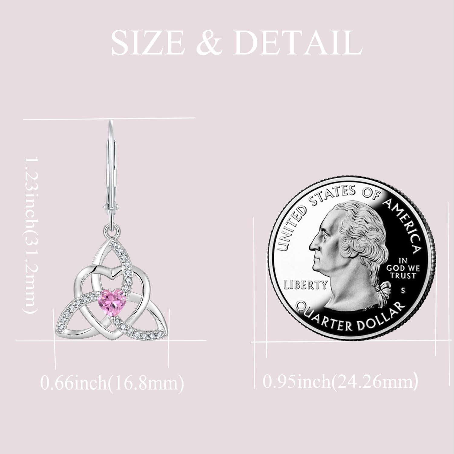 Trinity Knot Earrings Celtic Knot Leverback 925 Sterling Silver Dangle Drop Earring for Women Heart Birthstones Jewelry Gifts