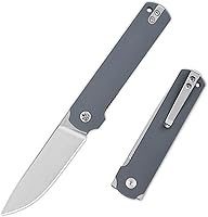 Vista 6 de QSP Lark - Cuchillo de bolsillo plegable, 3.15 pulgadas, Sandvik 14C28N, cuchillo EDC de hoja satinada, mango G10 negro, bloqueo de revestimiento