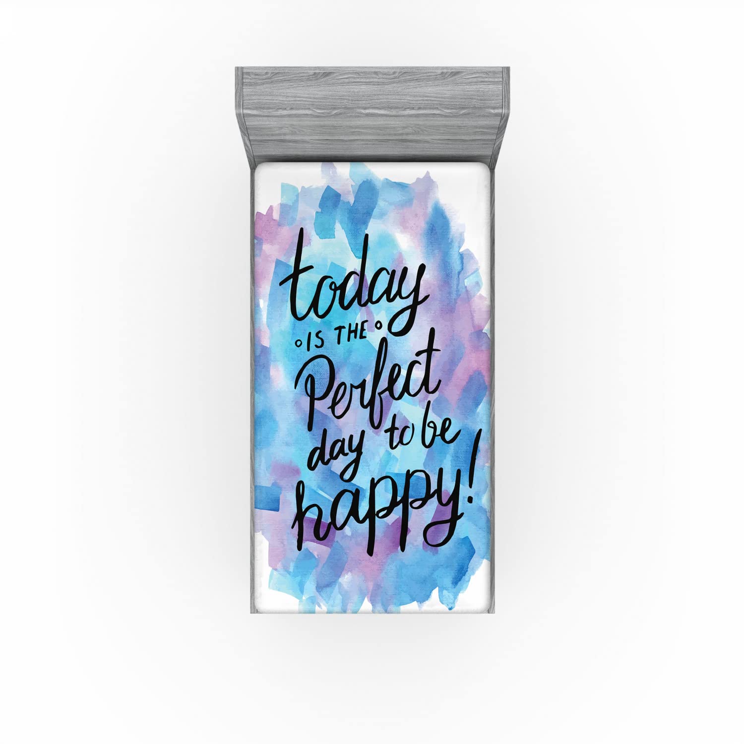 Ambesonne Wording 2 Pack Fitted Sheet, Paint Brush Happy, Bed Cover All-Round Elastic Deep Pockets 2 Pieces, Package Contains 2 Twin Size Fitted Sheets, Dried Rose Blue Black