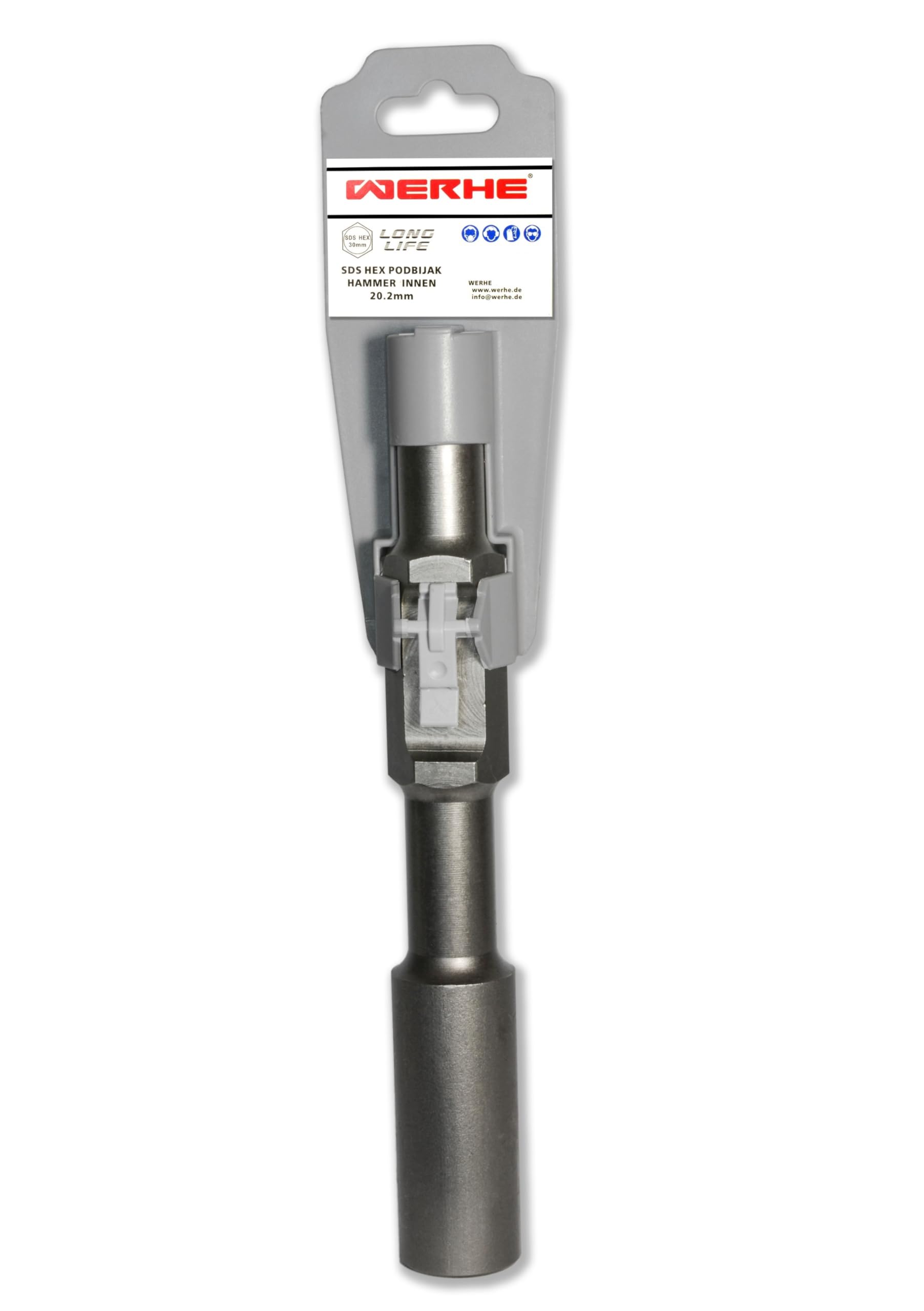 WERHE Erdnageleintreiber HEX30 mit Innen-Ø 20,2 mm – Robuster Stahl für Tiefenerder und Erdungsstäbe – Kompatibel mit Abbruchhämmern – Präzises Eintreiben