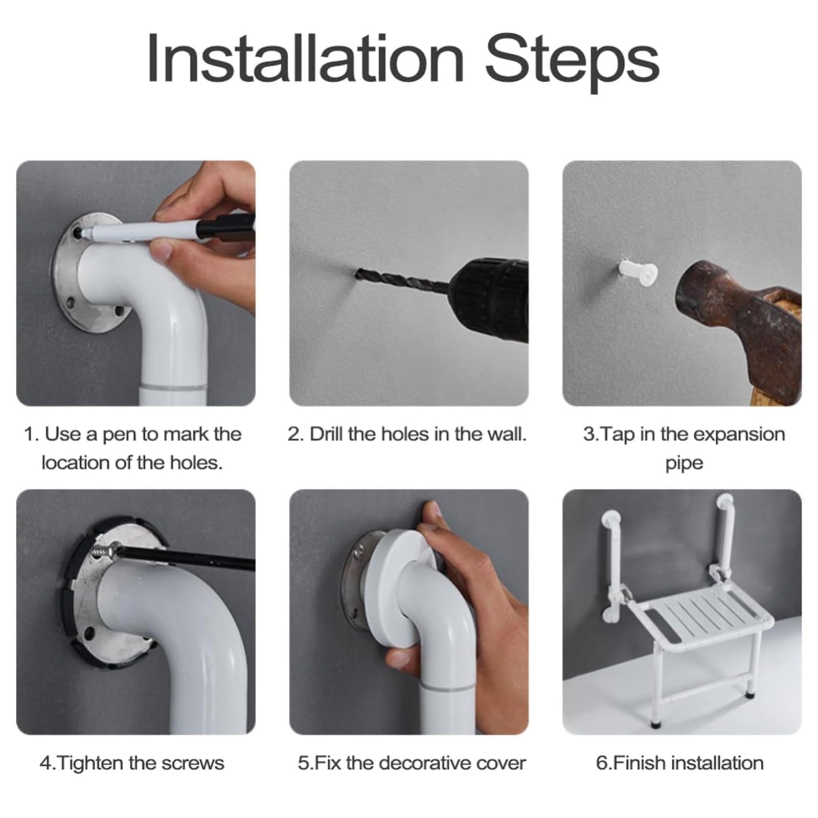 Silla de Ducha Plegable,Asiento Ducha Plegable Pared Montada,Silla Abatible Ducha Montado en la Pared,Taburete de Baño para Personas Mayores y Discapacitadas,Carga Máxima De 100Kg