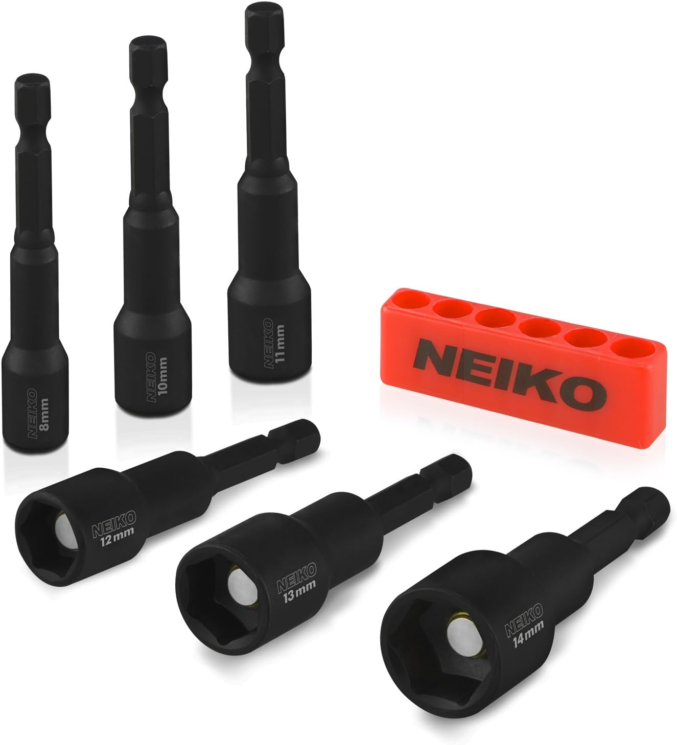Neiko 10191A Impact Ready Magnetic Nut Driver | 6 Piece | MM | 8 to 14 mm | 2-9/16” Length | Cr-V, metric, Master Kit