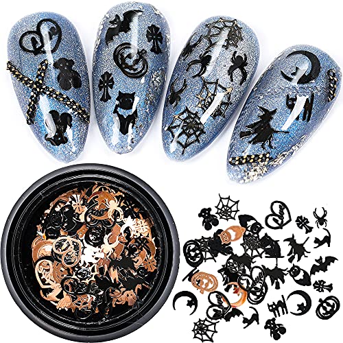 Halloween Nail Charm Black Nail Stud Decal 120Pcs Pumpkin 3D Nail Art Supplies Decoration Black Cat Moon Owl Headless Horseman Hat Design Diy Halloween Party Acrylic Glitter Sequin Accessories Women #TOP17
