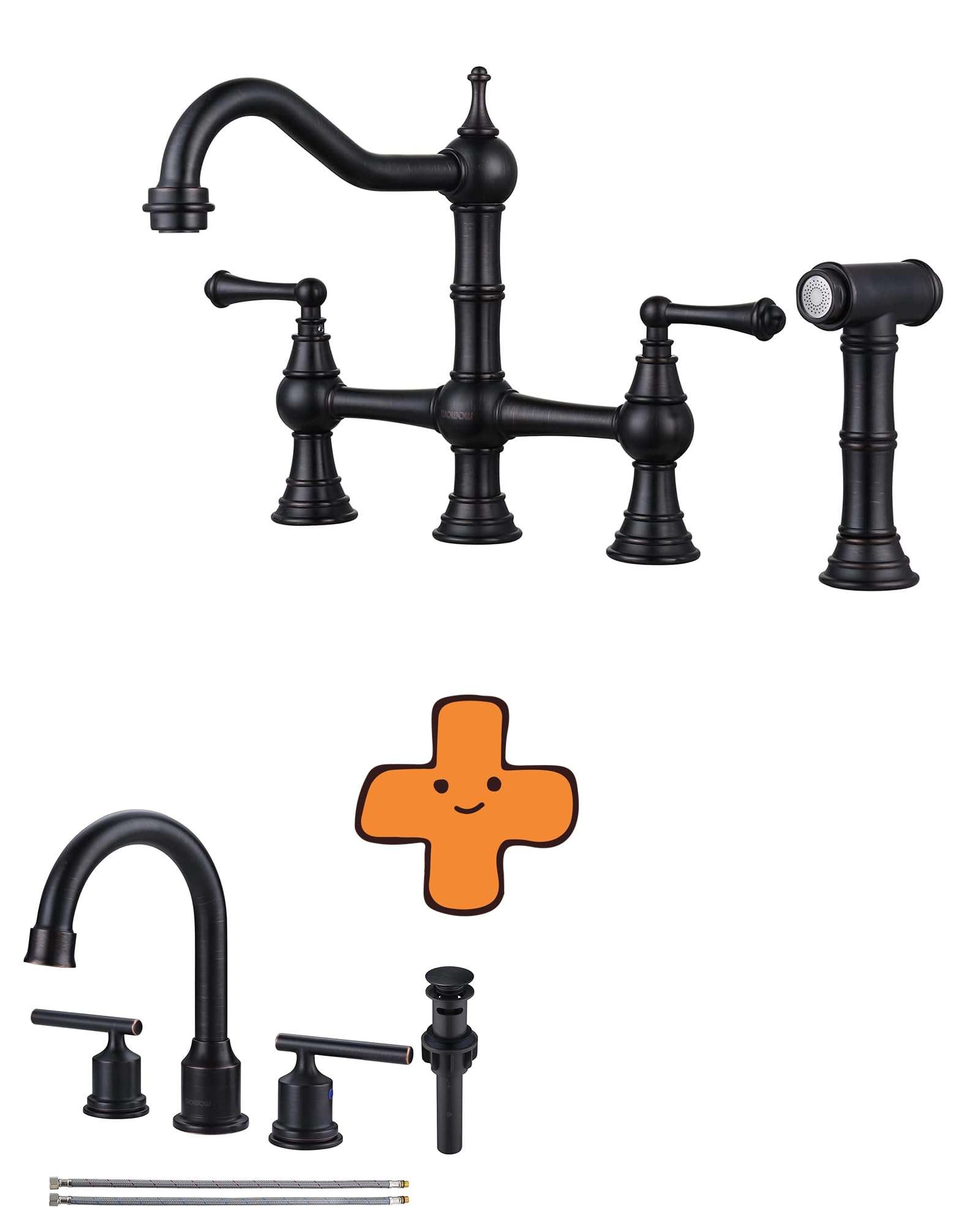 Jnfidosr Bronze Brass Kitchen Faucet With Side Sprayer And Bathroom Faucet