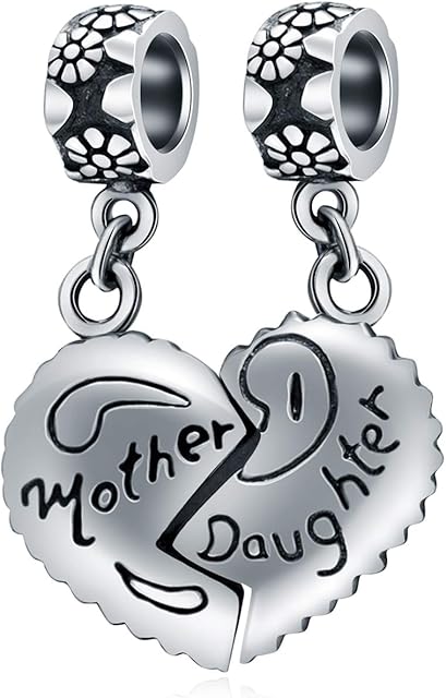 CRISNATA Mothers Day Theme Charm-925 Sterling Silver Mother/Daughter, Mother/Son, Father/Daughter Heart Split Pendant Beads, fits European Charms Bracelet, Gifts for Mum/Mummy/Girl/Boy/Grandma