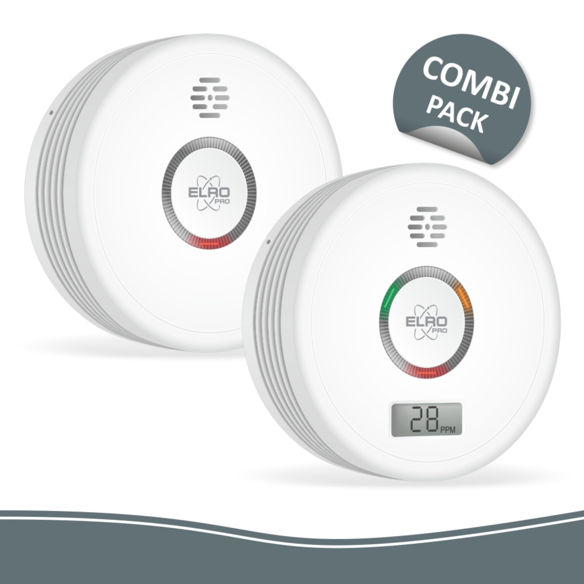 ELRO FF4910 Pro Kit Anti-Incendie - Détecteur de fumée & détecteur de monoxyde de Carbone avec Pile de 10 Ans - Conforme à la Norme européenne EN14604 et EN50291 2 pcs