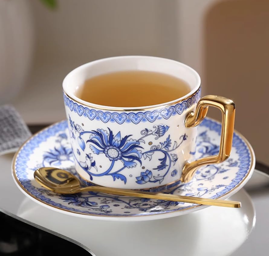 Set di tazze e piattini da caffè e tè in ceramica set di tazze da caffè e piattini in ceramica blu e inchiostro piatto per tazza da latte e succo regalo di compleanno per ufficio e casa