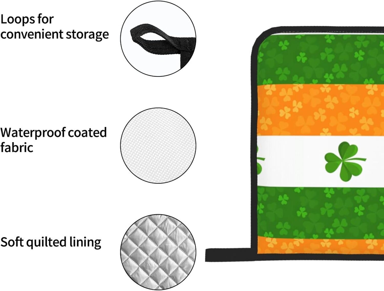 irish flag Oven gloves and heat-resistant mat 4-piece set. Suitable for grilling, microwave oven frying, and baking