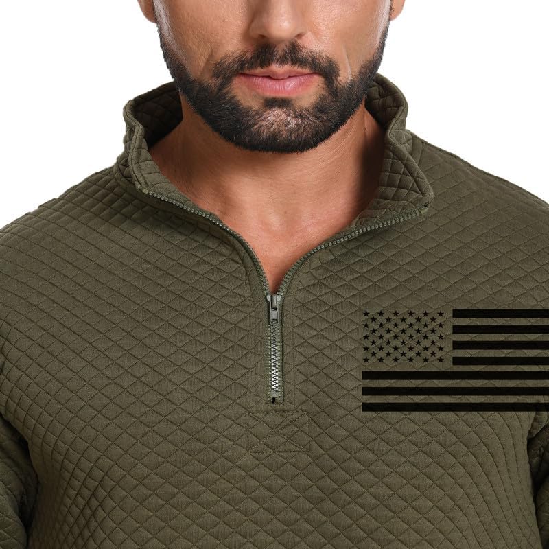 H HYFOL Men's USA Flag Graphic Pullover Waffle 1/4 Zip Stand Collar American Patriotic Sweatshirts - Image 5