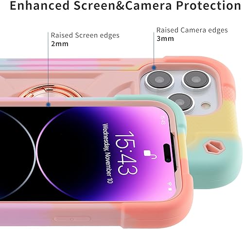 Miniatura 7 de Cookiver Funda para iPhone 14 Pro Max de 6.7 pulgadas con soporte de anillo, con 2 protectores de pantalla de vidrio + 1 protector de lente de