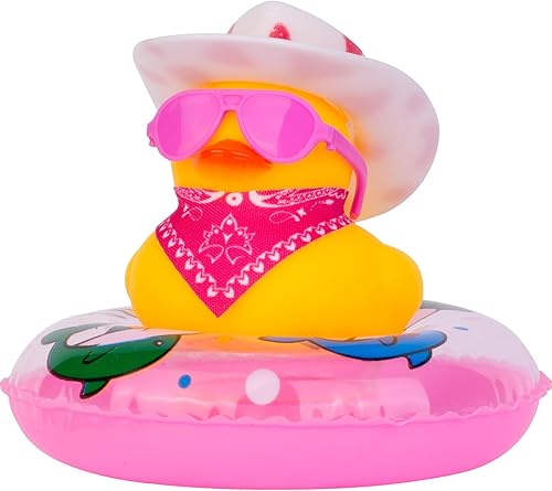 Decoración de tablero de pato amarillo de pato de vaquero para automóvil, adornos de pato con mini sombrero de vaquero, bufanda, lentes de sol,