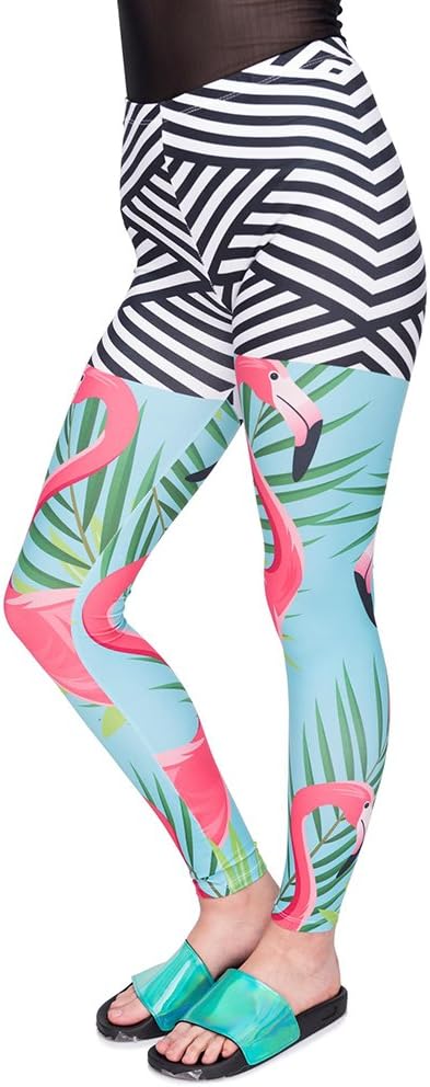 Woman Leggings-Figure Flattering High Waist Leggings Yoga Pants Flamingo Pattern