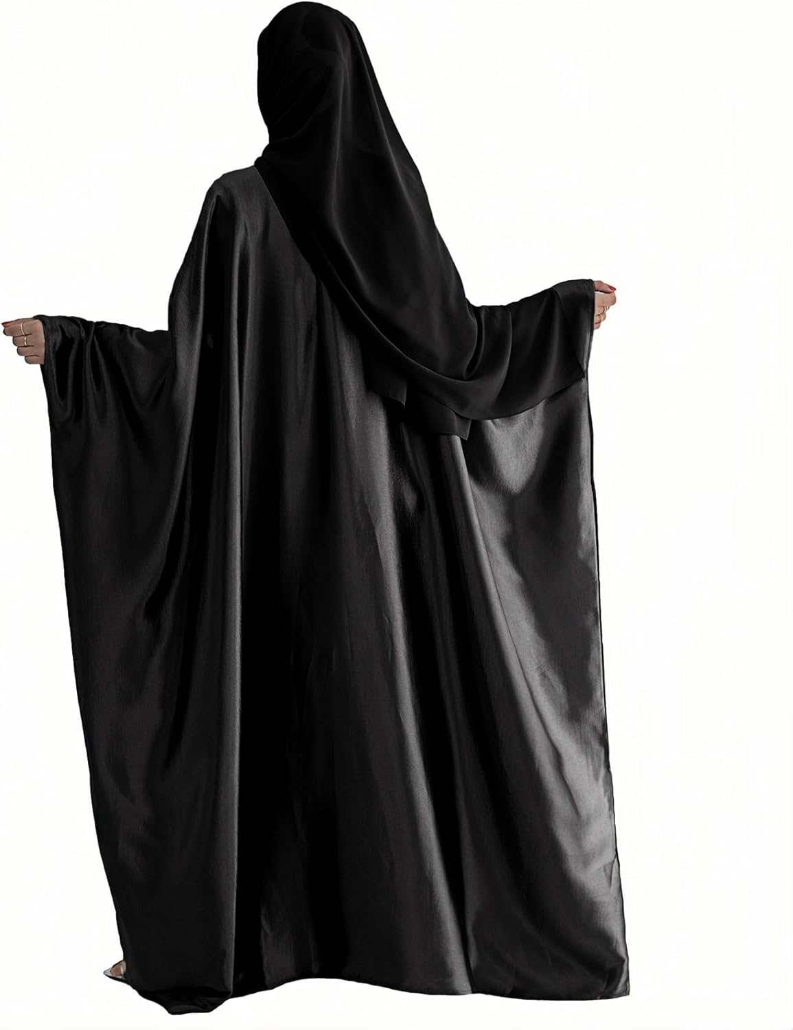 Abaya Muslim Women Dress Satin Batwing Sleeve Kaftan Maxi Arabian Dubai Islamic Ramadan Prayer Dress with Hijab Scarf