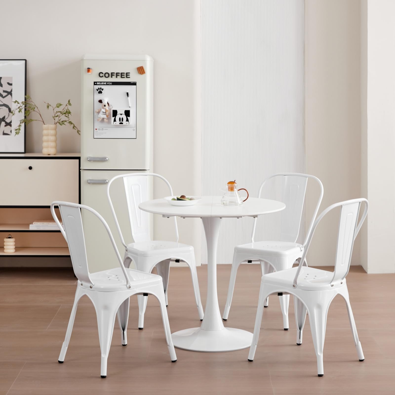 Table à Manger Ronde Moderne, Table à Manger Décontractée Ronde de 80 cm, Adaptée pour 2 à 4 Personnes, Très Adaptée au Salon, Salle à Manger, Cuisine, Café - Blanc