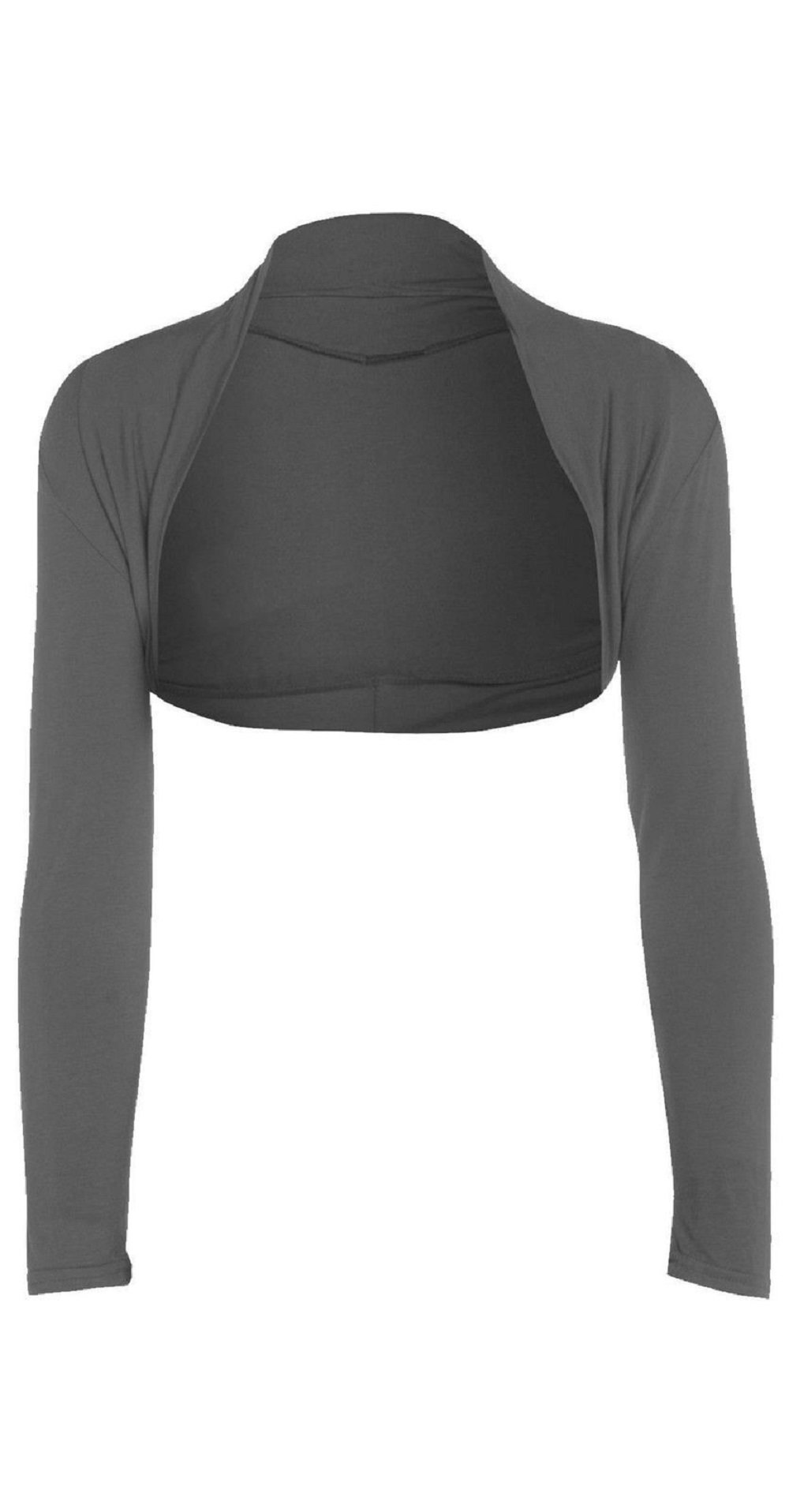 66 Fd Women's Charcoal Plain Long Sleeve Cropped Bolero Shrug Top Cardigan Plus Size 8-26 (, Xxl Uk 20-22)