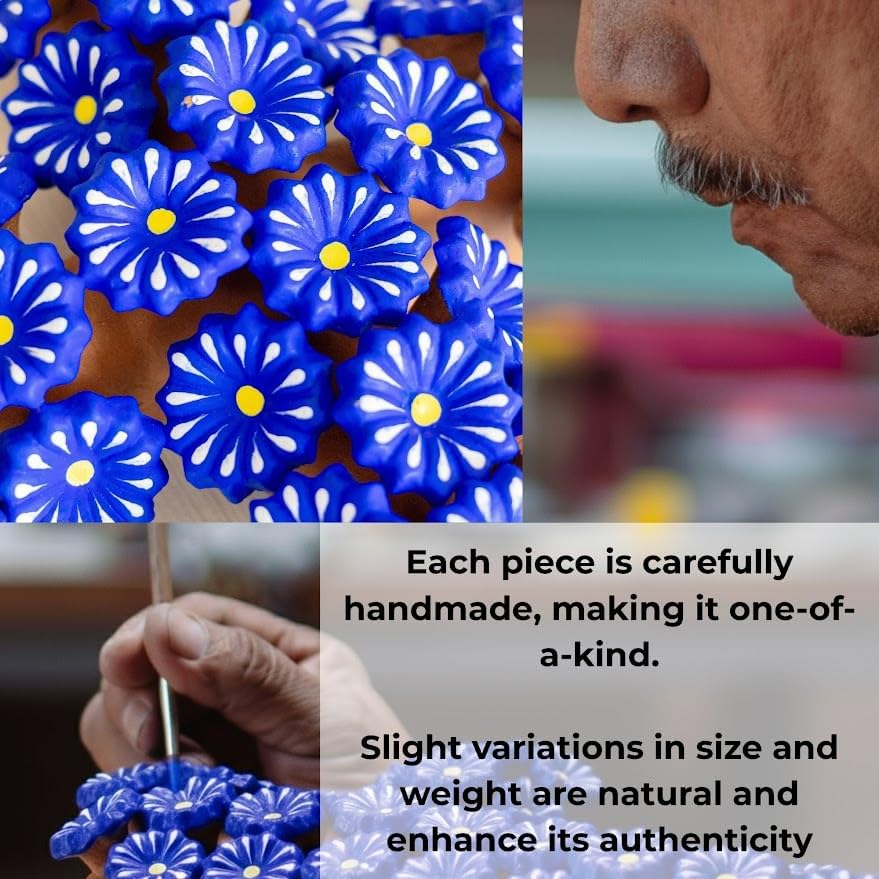 Corazón Bonito Hand-Crafted Terracotta Clay Cross, Handmade Royal Blue Terracotta Clay Flowers, Artisan-Crafted Wall Cross, Religious Home Decor