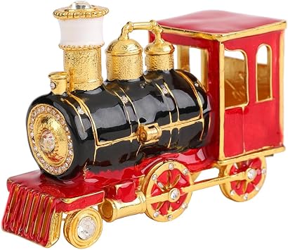 Christmas Steam Train Trinket Box Hand-Painted Enameled Ornaments Xmas Gift Hinged Jewelry Ring Hold Boxes CollectionGold