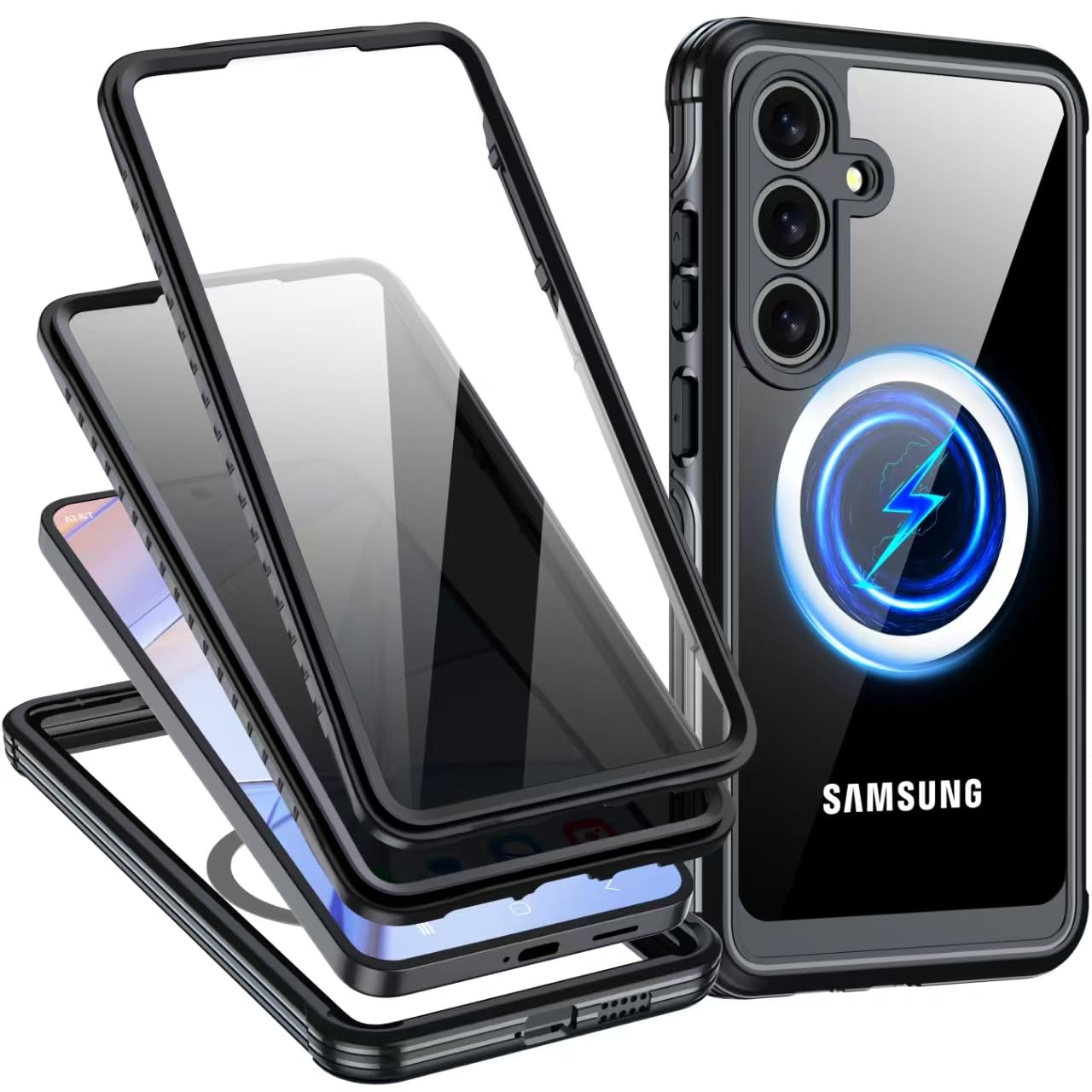 AMILIFECASES Privacy Case for Samsung Galaxy S25 Plus, with Built-in Anti Peep&HD Screen Protector [Military Grade Protection] Shockproof Anti Spy