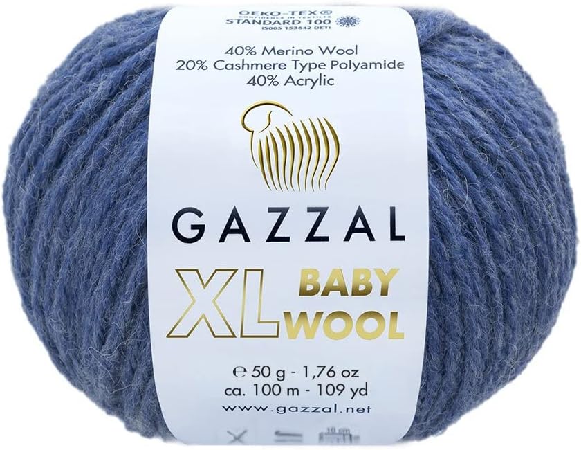 2Pack (Skein) Gazzal Baby Wool XL, 40% Merino Wool, 20% Cashmere Type Polyamide, 40% Acrylic, Each 1.76 Oz (50g) / 109 Yards (105m), Worsted Baby Popular Yarn (844)