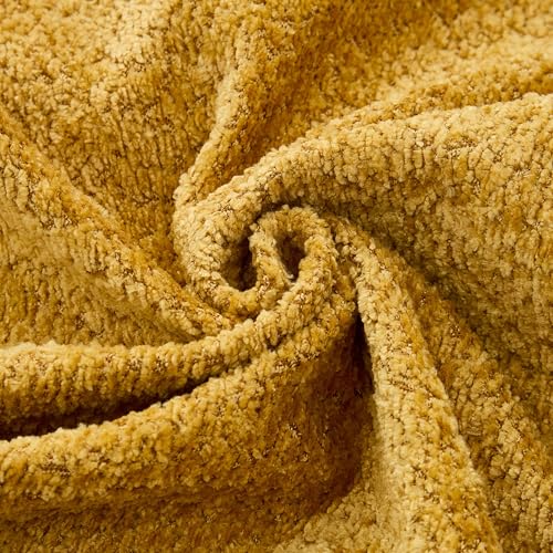 Image of KEIKI 125 inch Luxury Curved Boucle Sectional Sofa with Left Chaise, Upholstered Modern Style Oversized 5-Seater Couch with Thickened Seat Cushions, Easy Assembly, for Apartment, Living Room, Yellow