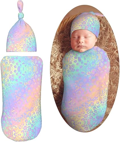 Juego de mantas holográficas de leopardo para recién nacidos, manta de recepción suave para bebé, saco de envoltura para baby shower, regalo para