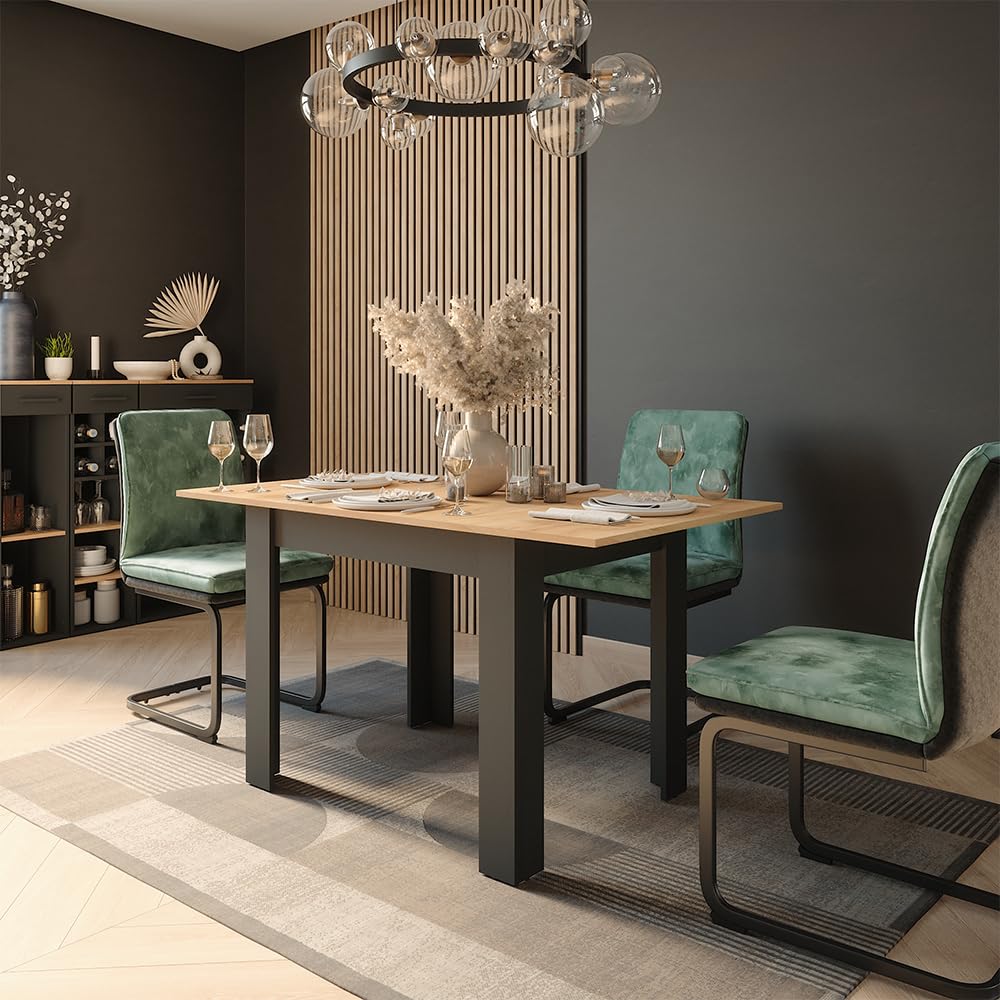 Vicco Esstisch Repose, Anthrazit/Goldkraft Eiche, 100-140 x 80 cm | ausziehbar, für flexible Nutzung als Ess- oder Arbeitstisch