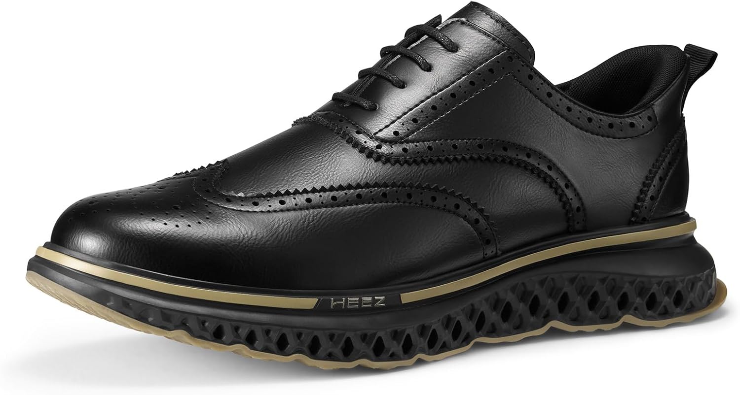 HEEZ Men's Dress Sneakers, Casual Dress Shoes for Men Comfortable, Wingtip Oxford for Business Office