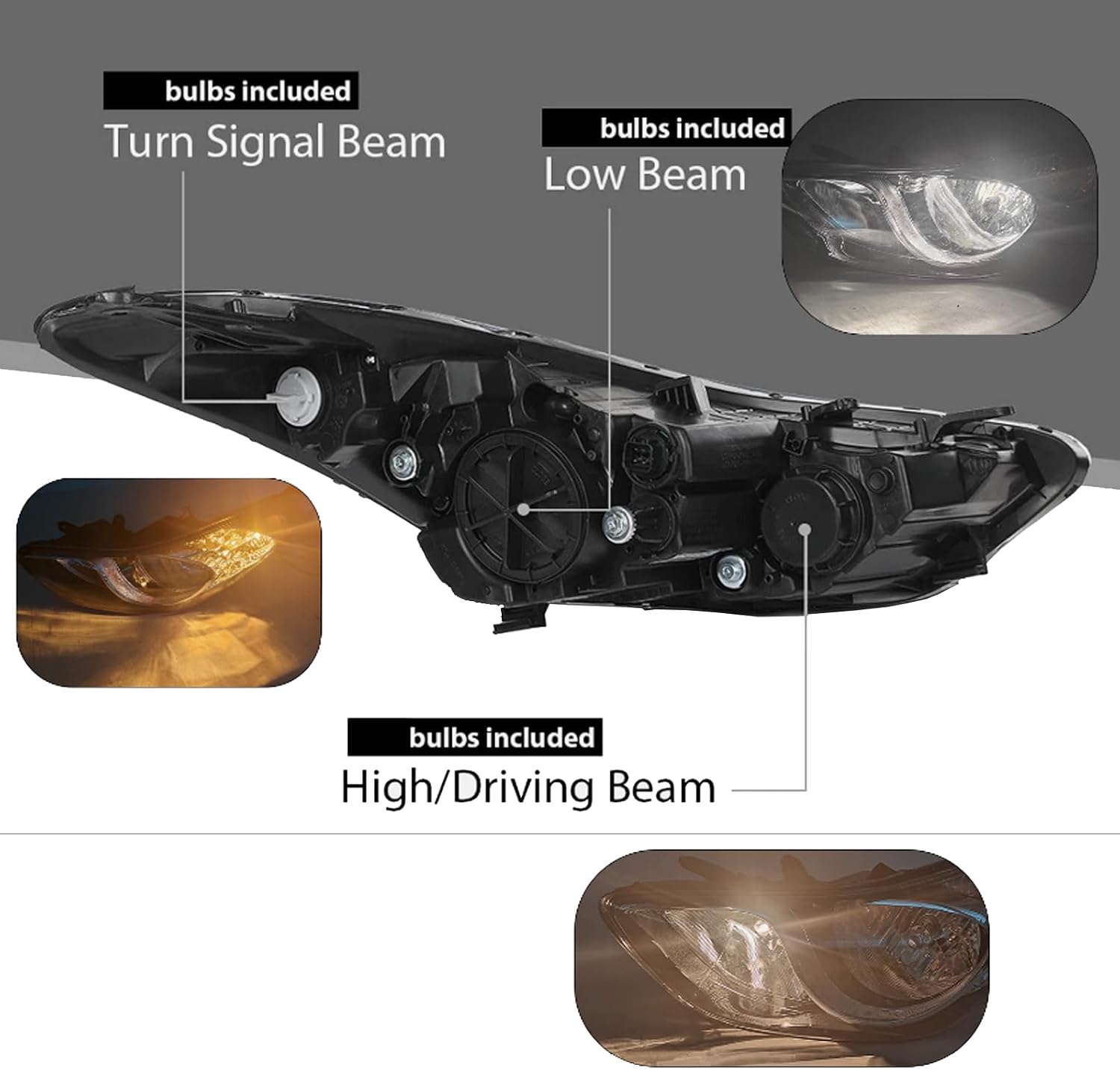 Headlight w/Bulbs Fit for 2011-2013 Hyundai Elantra US Built A Pair of Replacement Headlamp 92101-3Y000, 92102-3Y000
